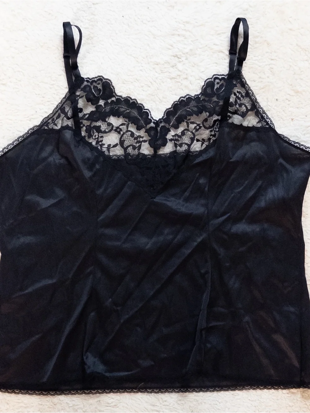 Vintage Vassarette Black Lace Camisole XL 44 Plus Size Lingerie Top - Picture 8 of 10